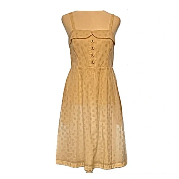 ANTHROPOLOGIE MAEVE In A Twinkling DRESS Off-White, Gold Dots 6 MIDI FULL SKIRT - Picture 4 of 13